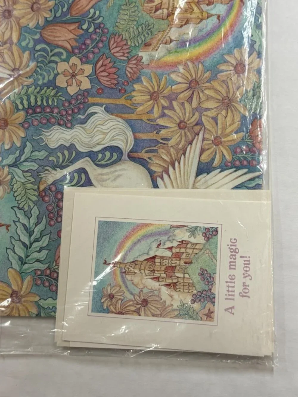 A Little Magic Unicorn Fantasy Gift Wrap 2 Sheets/Cards from Current 1990 NOS